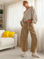 Damen Weite Jeans mit Hohem Bund und Modernem Schnitt-Beige-XS-Luzern Mode
