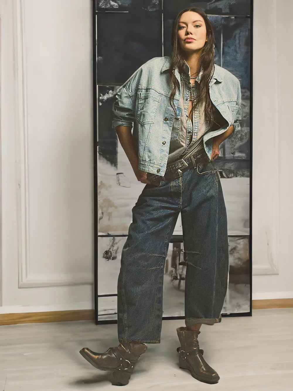 Damen Weite Jeans mit Hohem Bund und Modernem Schnitt-Dunkelblau-XS-Luzern Mode