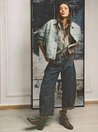 Damen Weite Jeans mit Hohem Bund und Modernem Schnitt-Dunkelblau-XS-Luzern Mode
