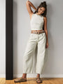 Damen Weite Jeans mit Hohem Bund und Modernem Schnitt-Weiß-XS-Luzern Mode