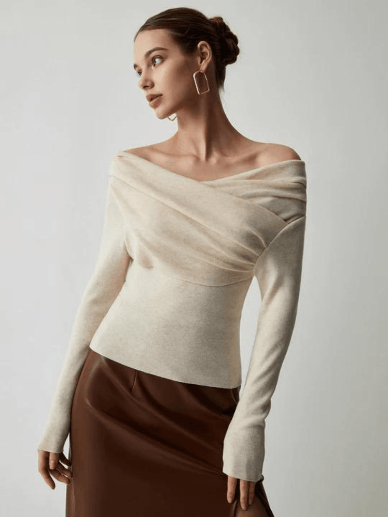 Damen Off-Shoulder Pullover Elegant Falten Design-Luzern Mode