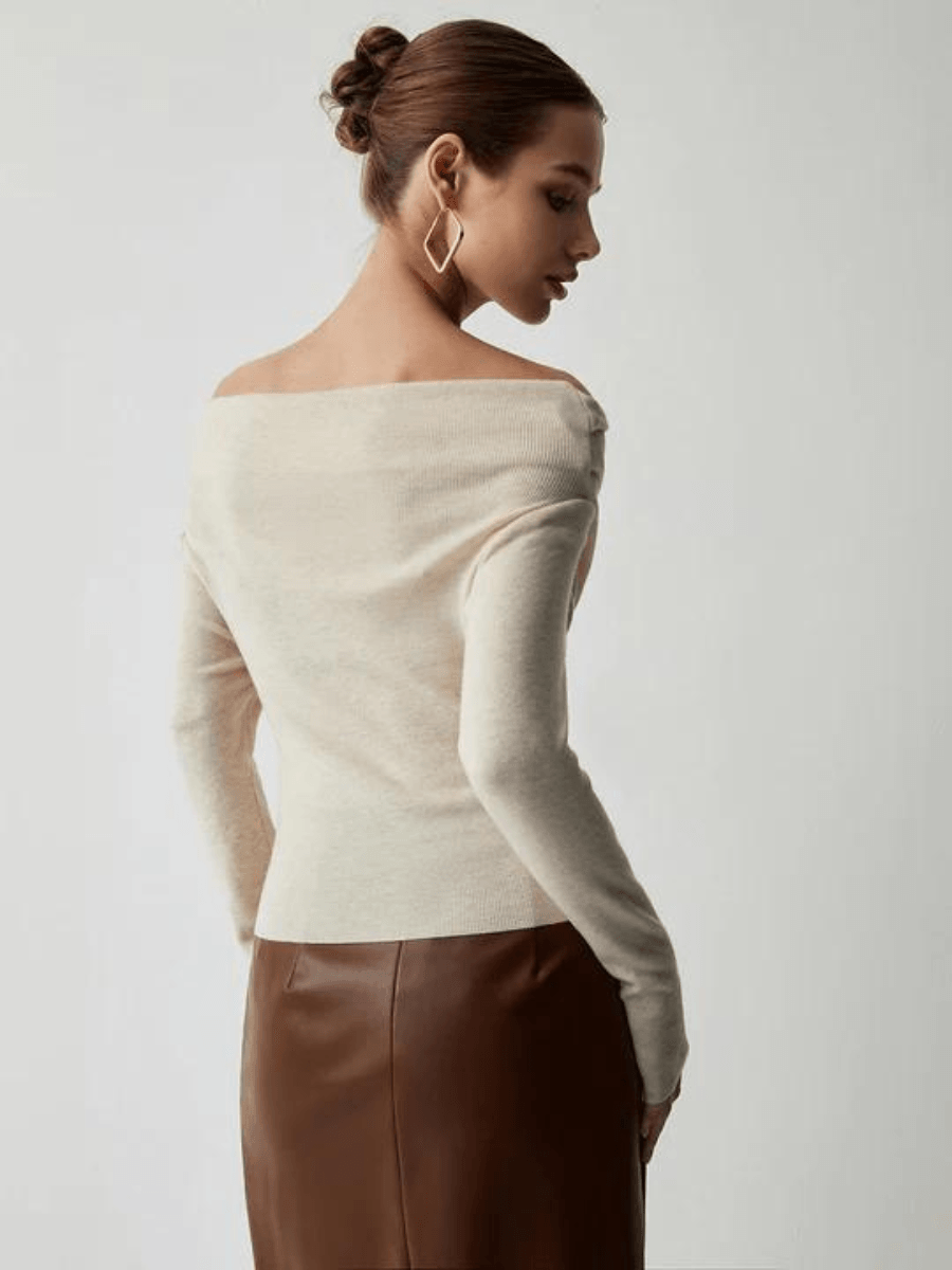 Damen Off-Shoulder Pullover Elegant Falten Design-Luzern Mode