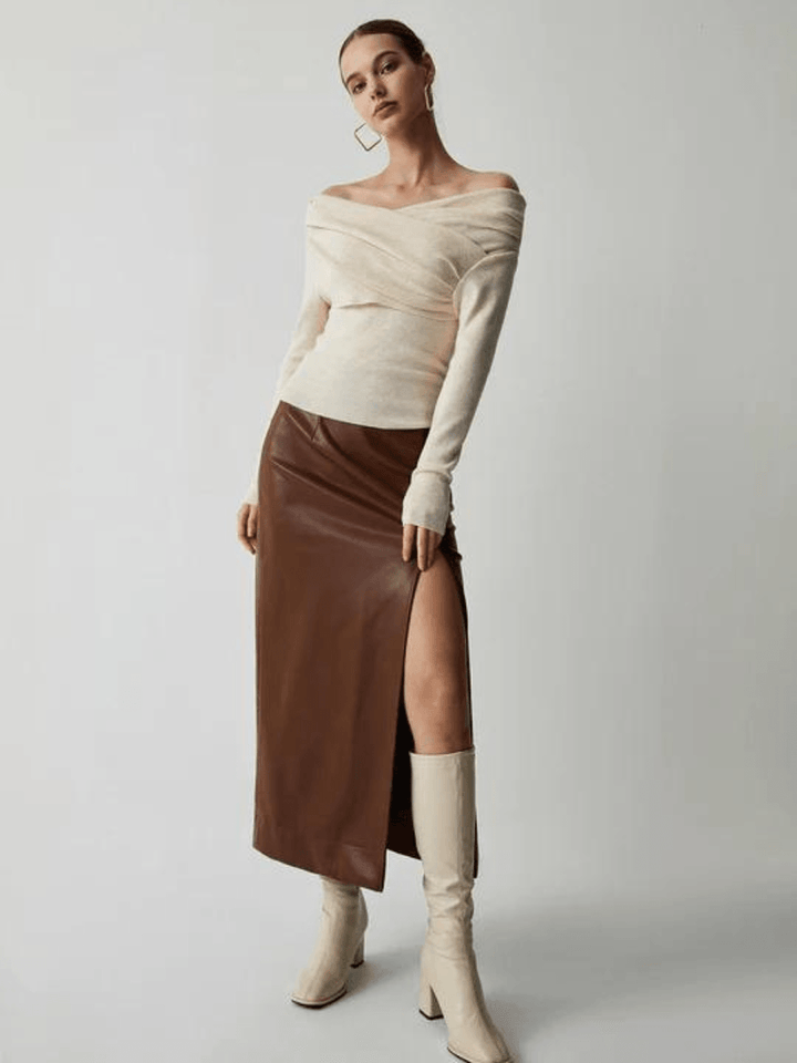 Damen Off-Shoulder Pullover Elegant Falten Design-Luzern Mode
