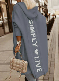 Oversized Damen Strickjacke mit Kapuze und Schriftzug auf der Rückseite-Dunkelgrau-S-Luzern Mode