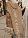 Oversized Damen Strickjacke mit Kapuze und Schriftzug auf der Rückseite-Khaki-S-Luzern Mode