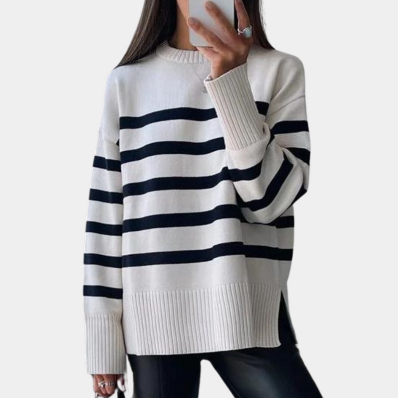 Oversized Gestreifter Damenpullover aus Baumwolle - Bequem & Stilvoll-Luzern Mode