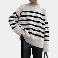 Oversized Gestreifter Damenpullover aus Baumwolle - Bequem & Stilvoll-Luzern Mode