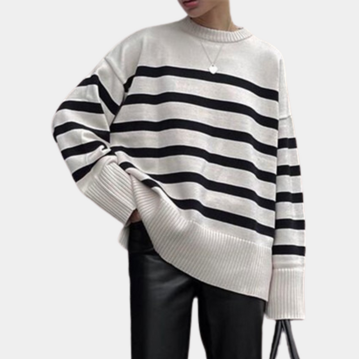 Oversized Gestreifter Damenpullover aus Baumwolle - Bequem & Stilvoll-Luzern Mode