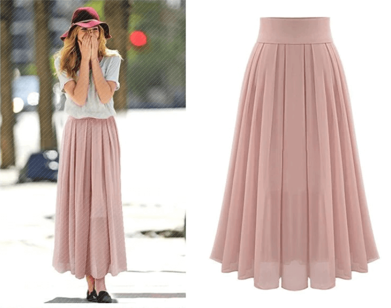 Plissiert | Maxilänge | hohe Taille | elastischer Bund | zweilagig | Chiffon | A-Linie-Luzern Mode