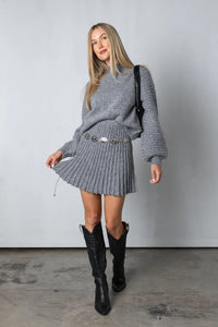 Damen Strickpullover und Rock Set - Elegante Herbstmode-Grau-XS-Luzern Mode