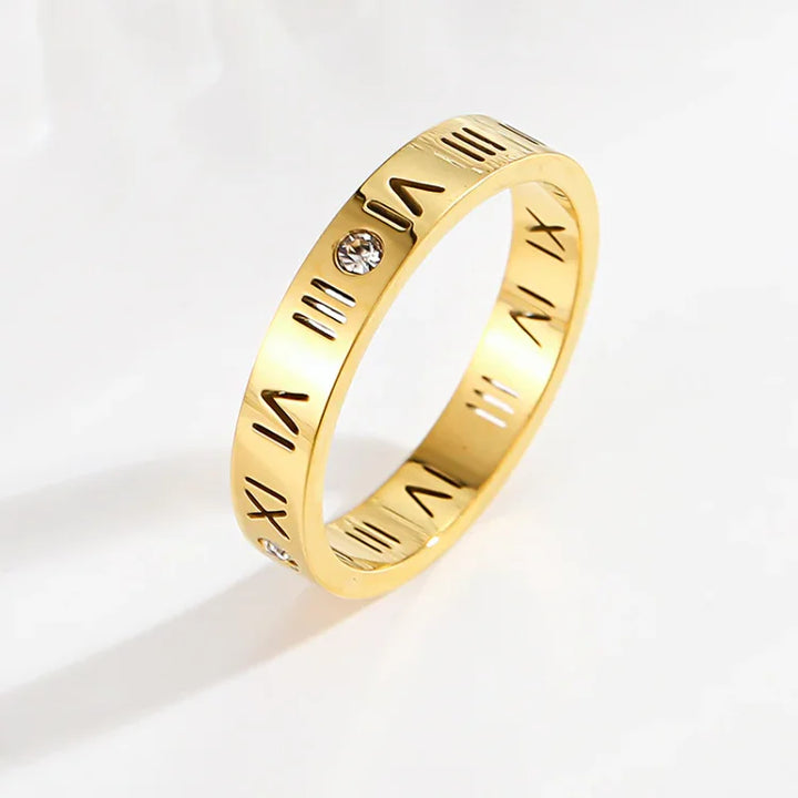 Goldener Ring | Roségold Römische Zahlen Stilvoll Modern Einzigartig Langlebig-5-Gold-Luzern Mode