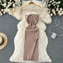 Maxikleid Damen | rückenfrei | Seitenschlitz | figurbetont | Strick | Einheitsgröße-Khaki-Luzern Mode