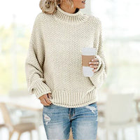 Damen Strickpullover mit Rollkragen - Gemütlicher Winterlook-Beige-S-Luzern Mode