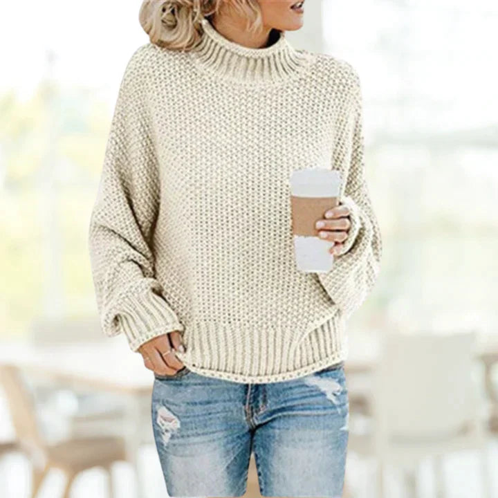 Damen Strickpullover mit Rollkragen - Gemütlicher Winterlook-Beige-S-Luzern Mode