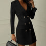 Damen Blazer Doppelreihig mit Knopfdetail vorne-Schwarz-S-Luzern Mode
