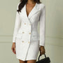 Damen Blazer Doppelreihig mit Knopfdetail vorne-Weiß-S-Luzern Mode