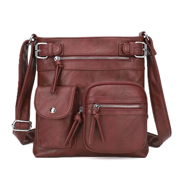 Damen Crossbody Tasche mit Mehreren Fächern Lederoptik-Bordeaux-Luzern Mode