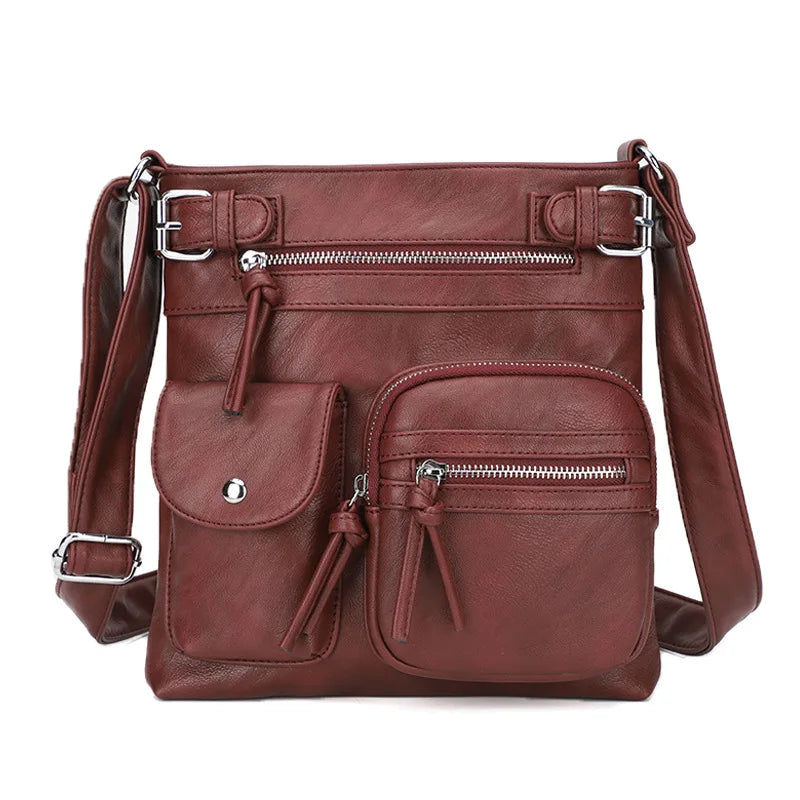 Damen Crossbody Tasche mit Mehreren Fächern Lederoptik-Bordeaux-Luzern Mode