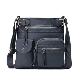 Damen Crossbody Tasche mit Mehreren Fächern Lederoptik-Dunkelblau-Luzern Mode