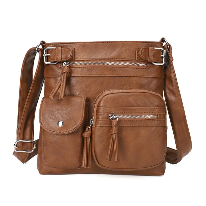 Damen Crossbody Tasche mit Mehreren Fächern Lederoptik-Dunkelbraun-Luzern Mode