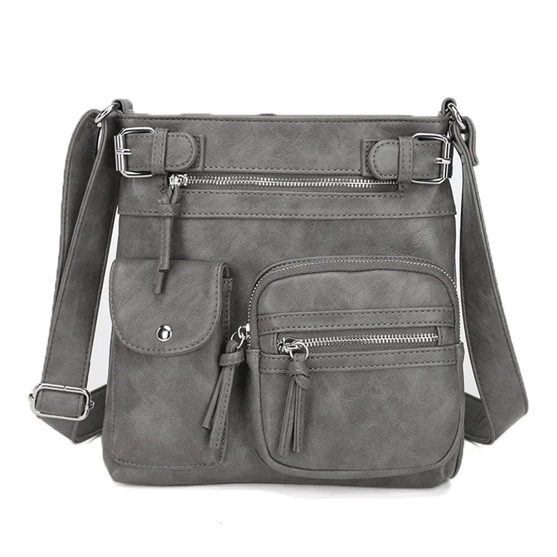Damen Crossbody Tasche mit Mehreren Fächern Lederoptik-Grau-Luzern Mode