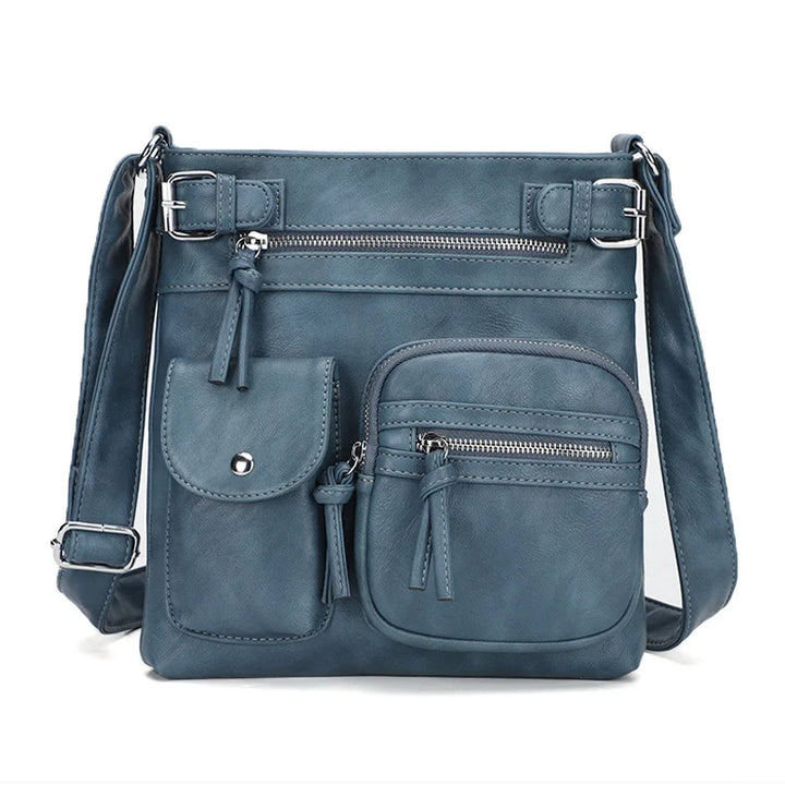 Damen Crossbody Tasche mit Mehreren Fächern Lederoptik-Hellblau-Luzern Mode