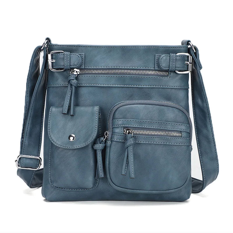 Damen Crossbody Tasche mit Mehreren Fächern Lederoptik-Hellblau-Luzern Mode