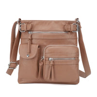 Damen Crossbody Tasche mit Mehreren Fächern Lederoptik-Hellbraun-Luzern Mode