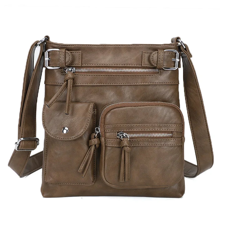 Damen Crossbody Tasche mit Mehreren Fächern Lederoptik-Oliv-Luzern Mode