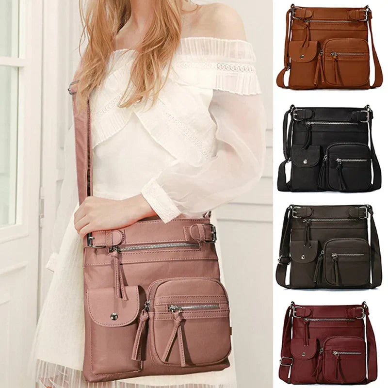 Damen Crossbody Tasche mit Mehreren Fächern Lederoptik-Luzern Mode