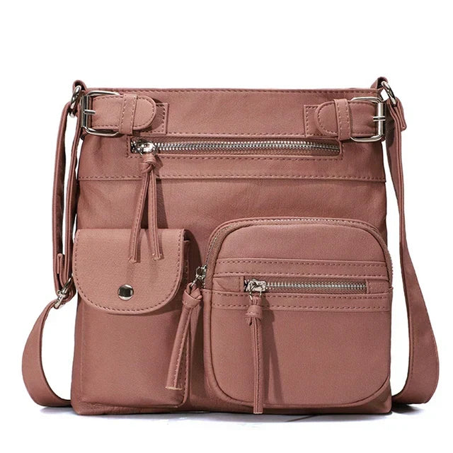 Damen Crossbody Tasche mit Mehreren Fächern Lederoptik-Rosa-Luzern Mode