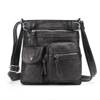 Damen Crossbody Tasche mit Mehreren Fächern Lederoptik-Schwarz-Luzern Mode
