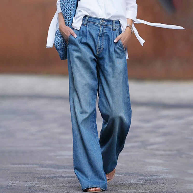 Weite Damenjeans mit hoher Taille für lässigen Look-Blau-S-Luzern Mode