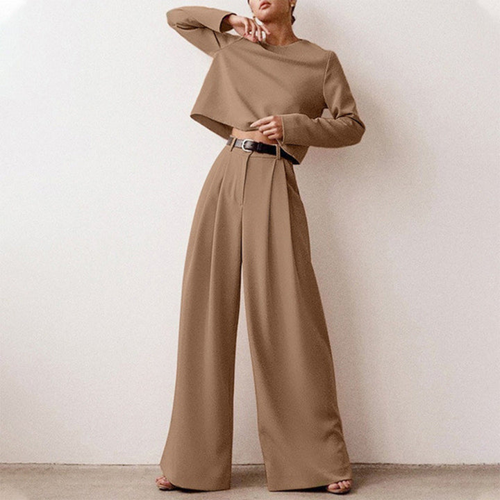 Damen Eleganter Zweiteiler Set mit Weiten Hosenanzug-Khaki-S-Luzern Mode