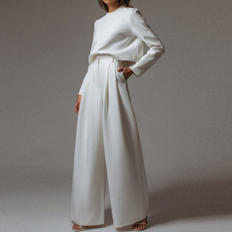 Damen Eleganter Zweiteiler Set mit Weiten Hosenanzug-Luzern Mode