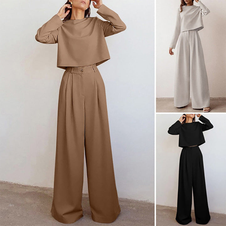 Damen Eleganter Zweiteiler Set mit Weiten Hosenanzug-Luzern Mode