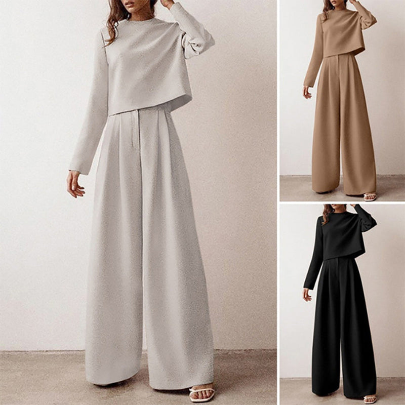 Damen Eleganter Zweiteiler Set mit Weiten Hosenanzug-Luzern Mode