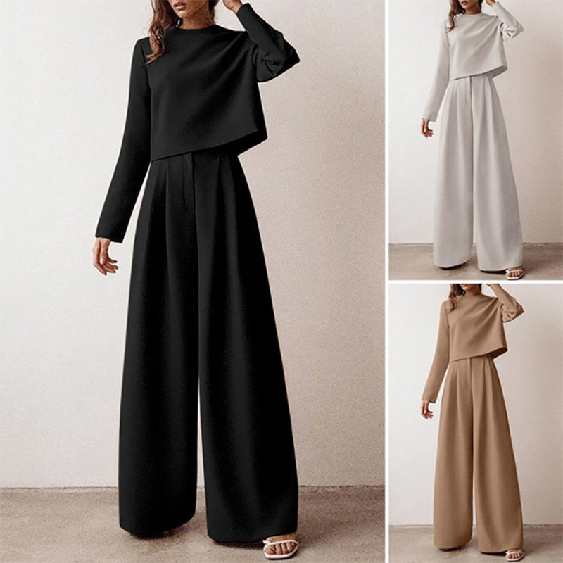 Damen Eleganter Zweiteiler Set mit Weiten Hosenanzug-Luzern Mode