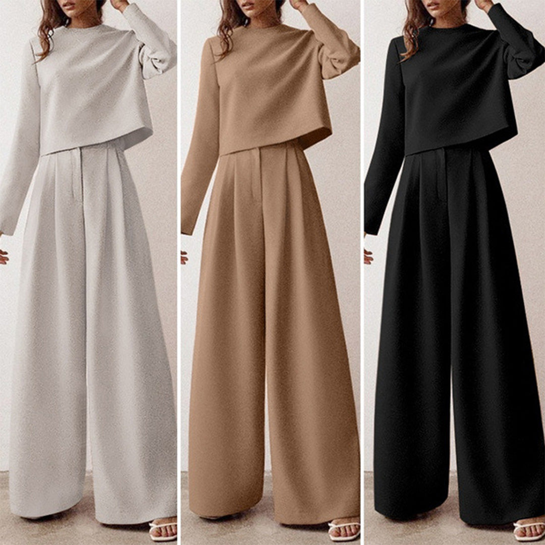 Damen Eleganter Zweiteiler Set mit Weiten Hosenanzug-Luzern Mode