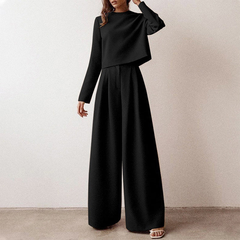 Damen Eleganter Zweiteiler Set mit Weiten Hosenanzug-Luzern Mode
