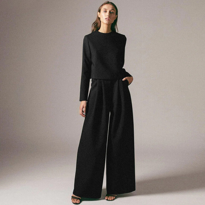 Damen Eleganter Zweiteiler Set mit Weiten Hosenanzug-Luzern Mode