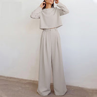 Damen Eleganter Zweiteiler Set mit Weiten Hosenanzug-Luzern Mode