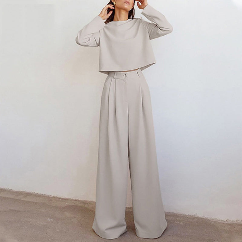 Damen Eleganter Zweiteiler Set mit Weiten Hosenanzug-Luzern Mode