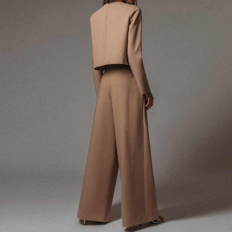 Damen Eleganter Zweiteiler Set mit Weiten Hosenanzug-Luzern Mode
