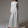 Damen Eleganter Zweiteiler Set mit Weiten Hosenanzug-Weiß-S-Luzern Mode