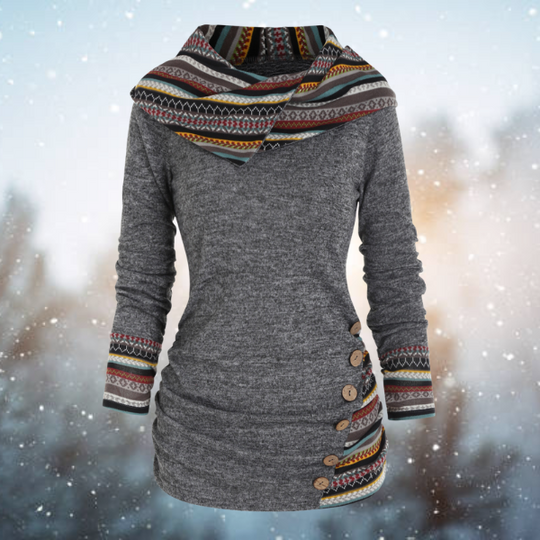 Damen Hoodie | Tribal | Geometrisch | Baumwollmix | Lange Ärmel-Luzern Mode