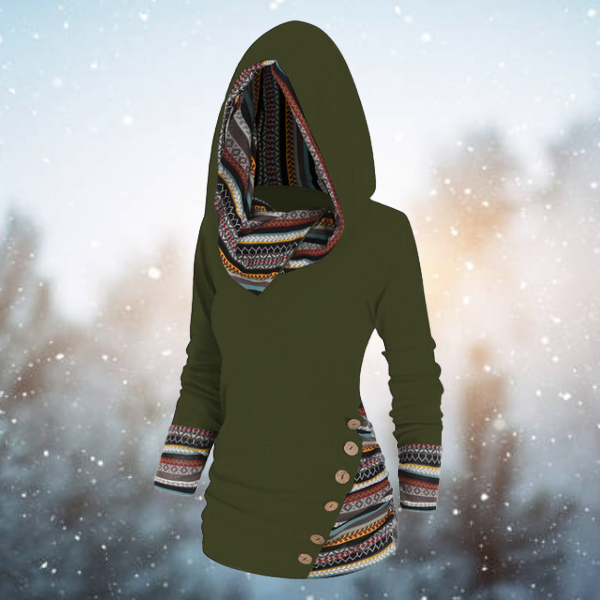 Damen Hoodie | Tribal | Geometrisch | Baumwollmix | Lange Ärmel-Grün-S-Luzern Mode