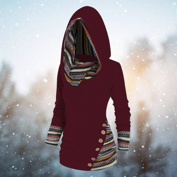 Damen Hoodie | Tribal | Geometrisch | Baumwollmix | Lange Ärmel-Rot-S-Luzern Mode