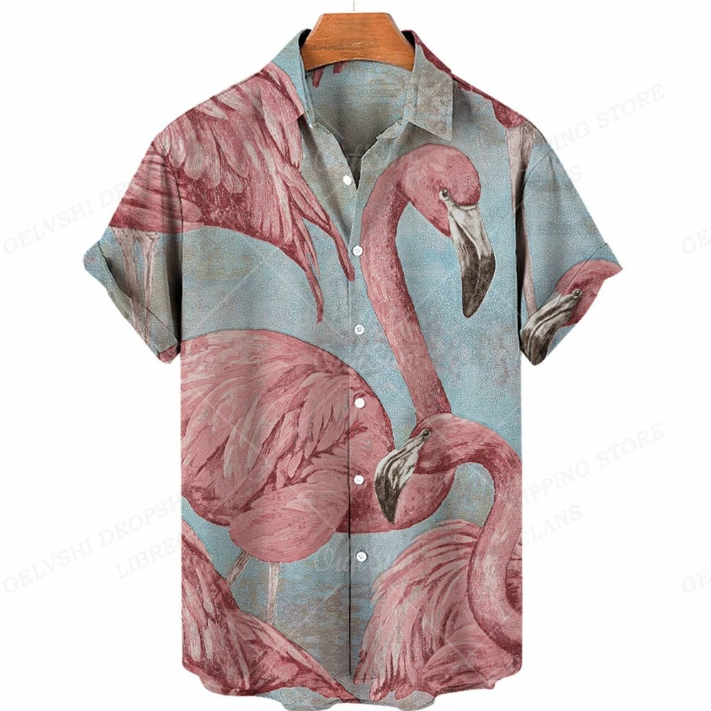 Herren Sommerhemd | Fröhlich | Kurze Ärmel | Flamingo | Auffällig bunt-A-S-Luzern Mode