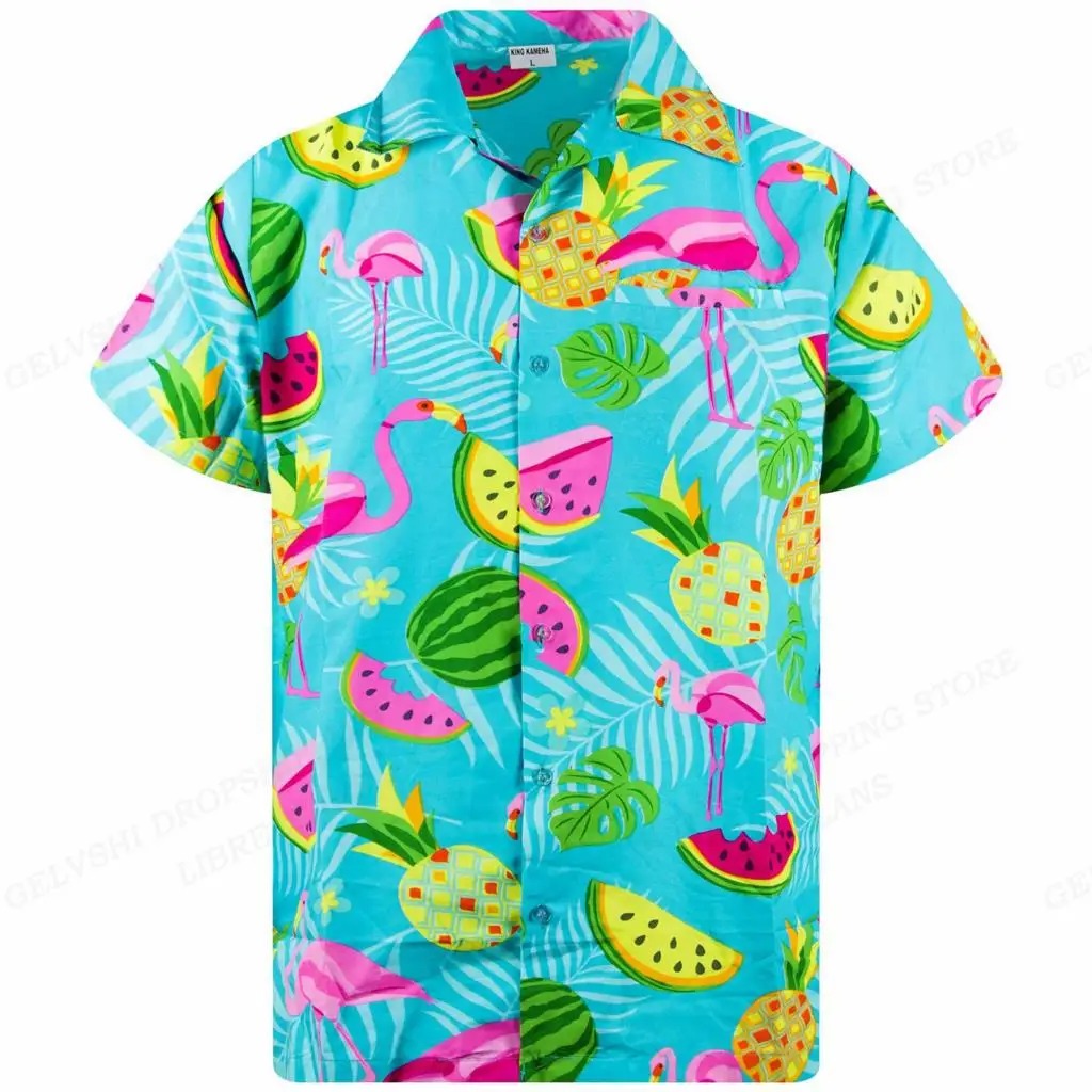 Herren Sommerhemd | Fröhlich | Kurze Ärmel | Flamingo | Auffällig bunt-C-S-Luzern Mode